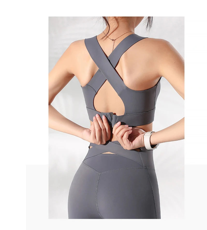 Sports Bra Yoga Gym Unwired Bras Women High Full Support Workout Top Fitness Running Push Up Wide Straps Cross Back Underwear