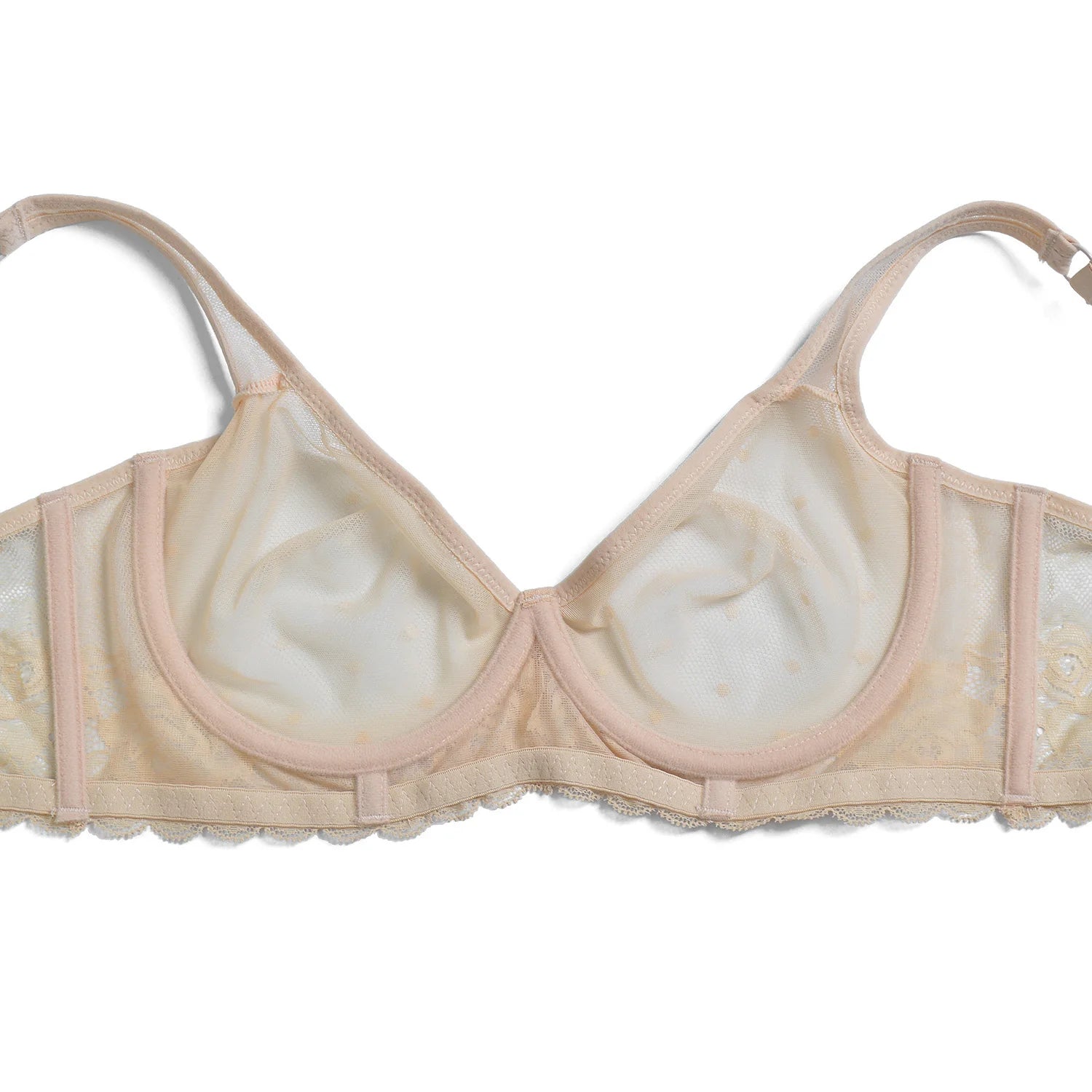 YBCG Nude Bra Unlined Hollow Mesh Lace Lingerie Full Coverage Underwire Bras for Women Plus Size Bralette See Through Underwear