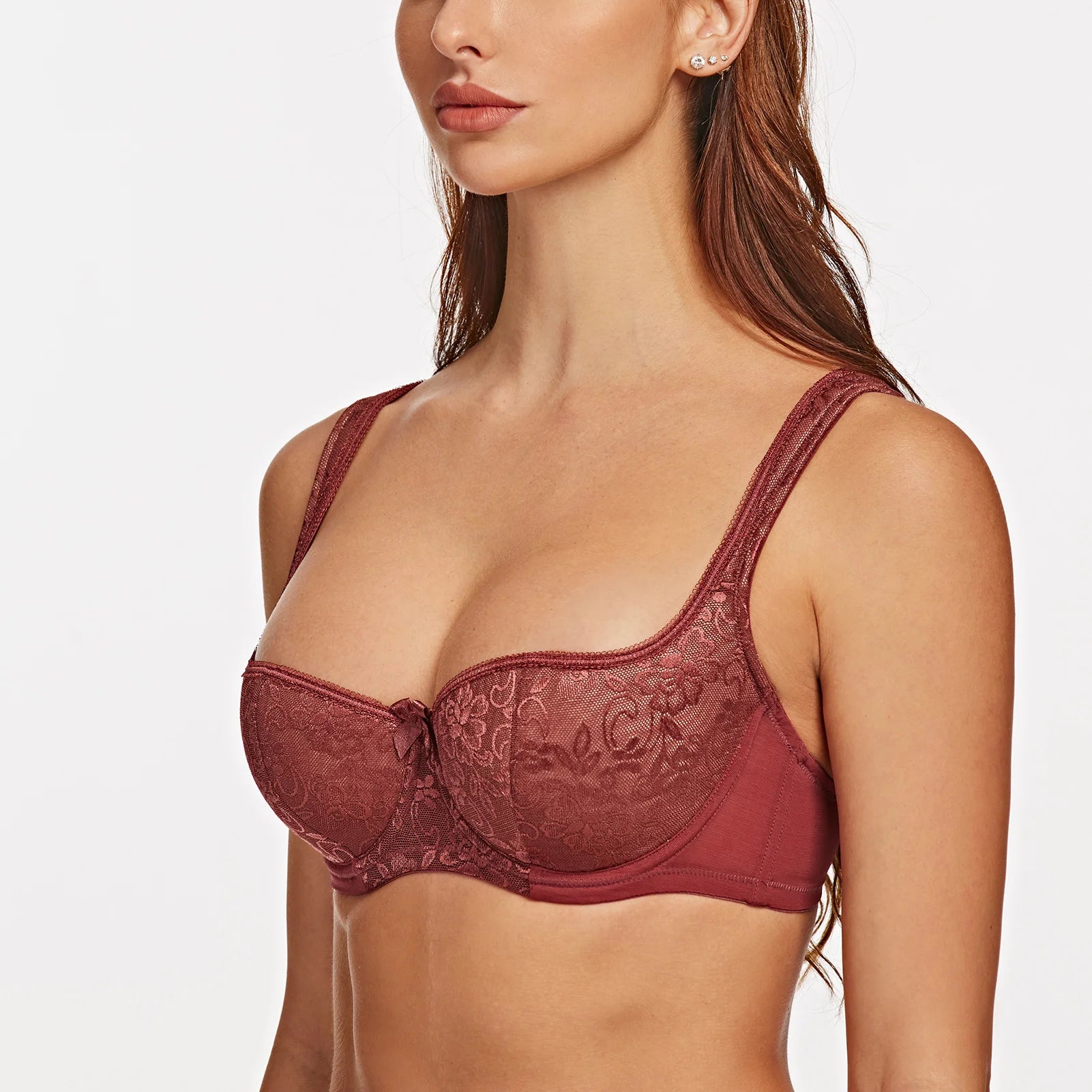 MELENECA Women's Balconette Bra with Padded Strap Half Cup Underwire Sexy Lace