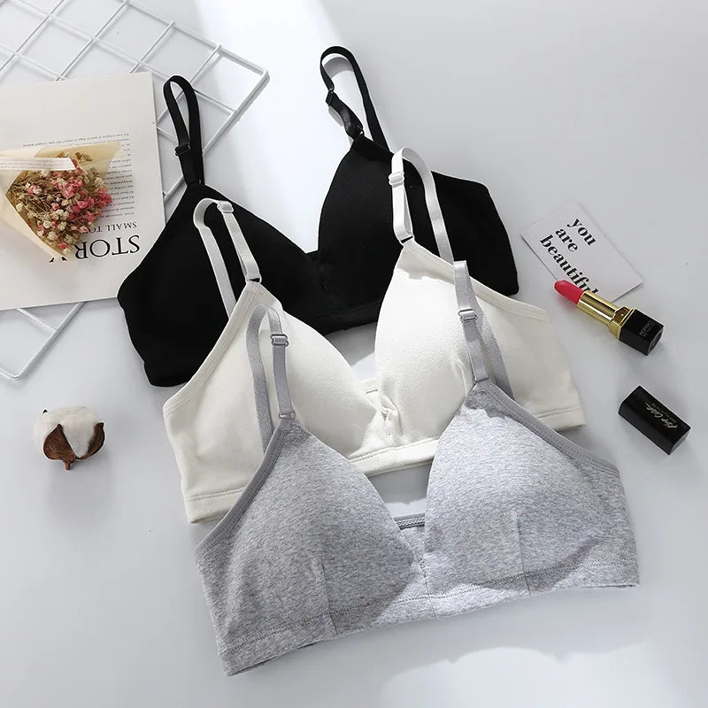 Cotton Bras For Women Push-Up Bra Non-Wire Brassiere Sexy Lingerie Comfort Braette Solid Color Breathable Underwear V-Neck Tops