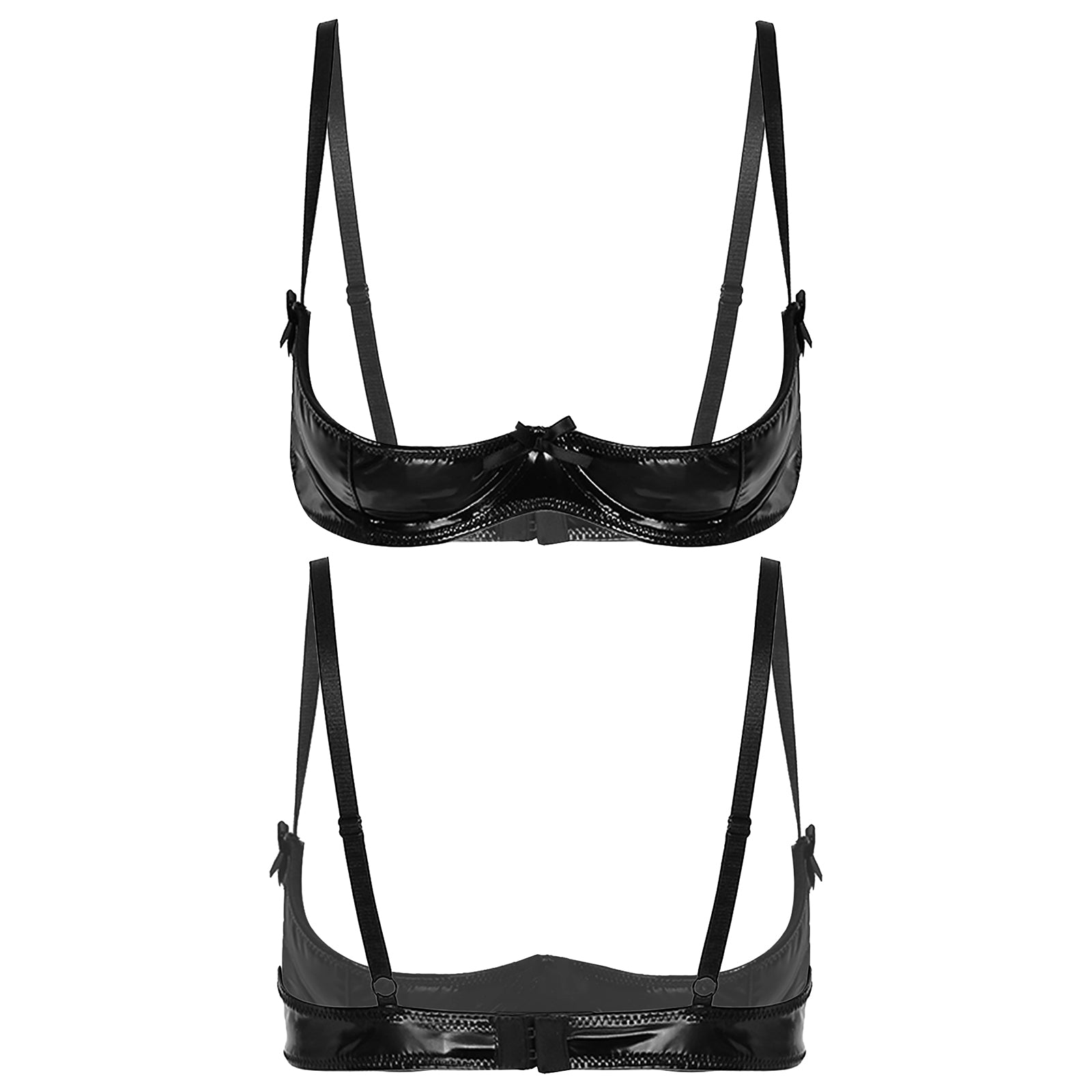 Womens Lingerie Porno Open Chest Bra Underwear Glossy Patent Leather Underwired Brattle Adjustable Shoulder Straps Unlined Bras