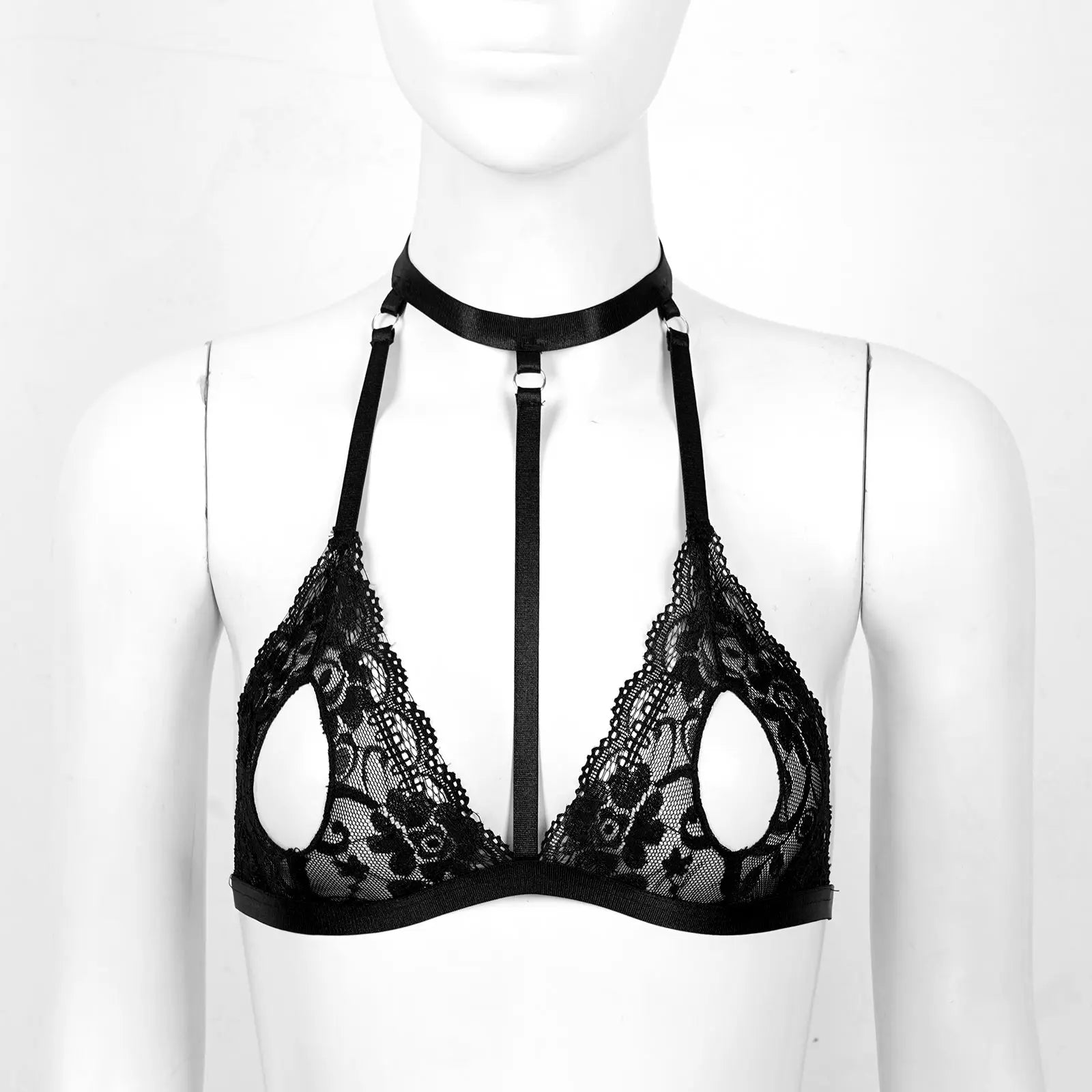 Women Hot Sexy Bras See-through Lace Unlined Wireless Bra Tops Female Halter Neck Strappy Hollow Out Nipples Lingerie Brassiere