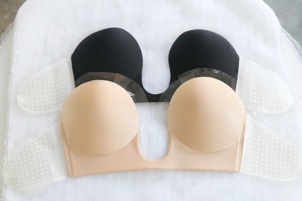 Strapless Push Up Bras Deep Plunge U Shape Non Slip Seamless Bra Backless Adhesive Invisible Lift Underwear