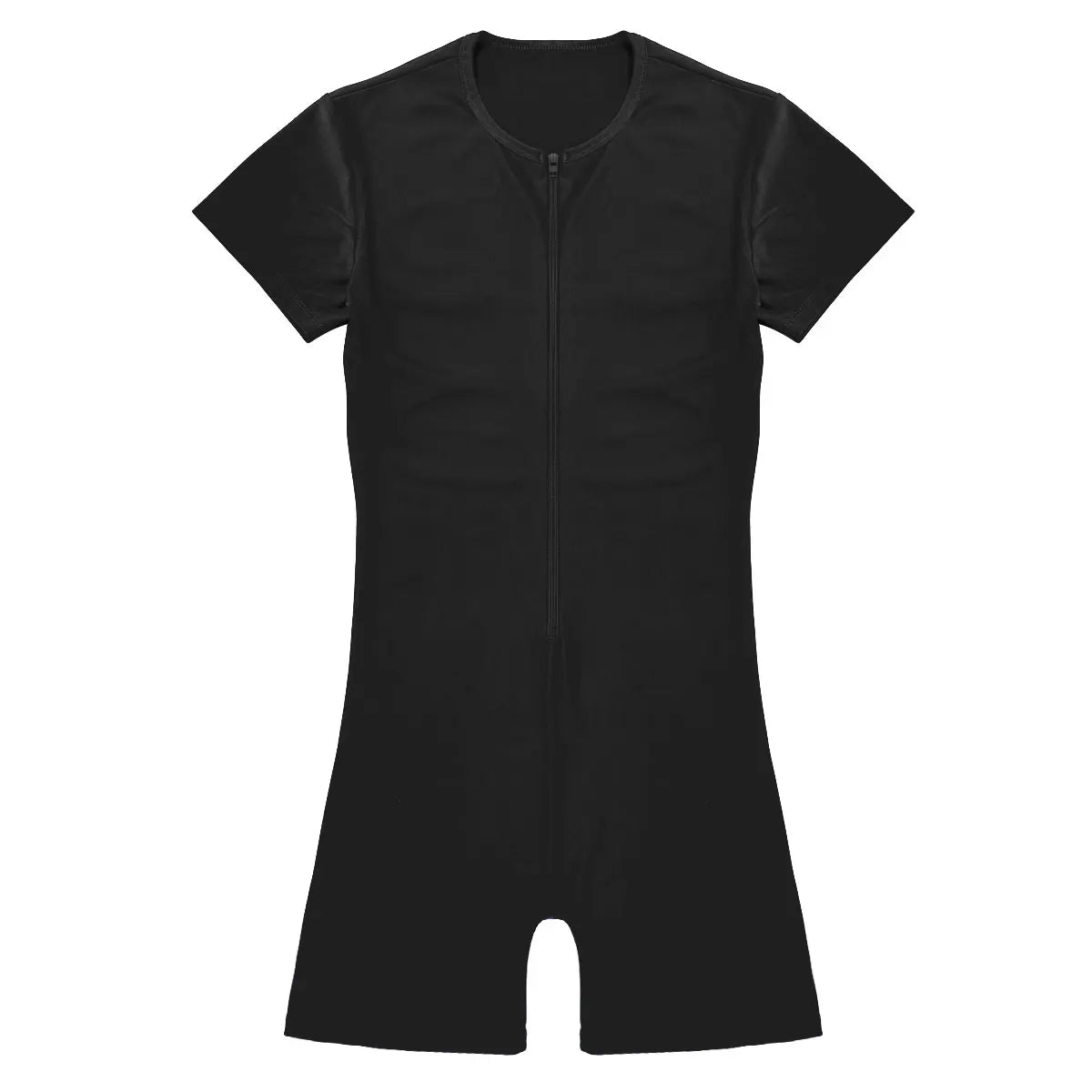 Mens One-piece Swimwear Short Sleeve Zipper Glossy Soft Boxer Bodysuit Swimsuit Beach Pool Party Bathing Suit Rash Guard Wetsuit