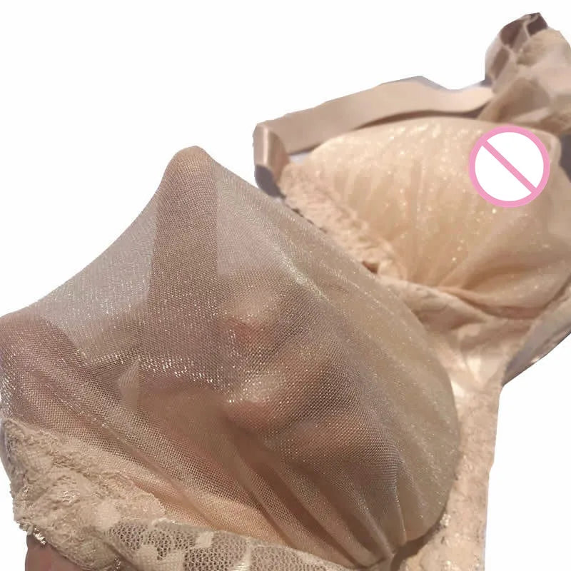 D-H Huge Cup See-Through Pocket Bra Shemale Drag Queen Crossdresser Mastectomy Bra for Silicone Breast Forms Fake Boobs