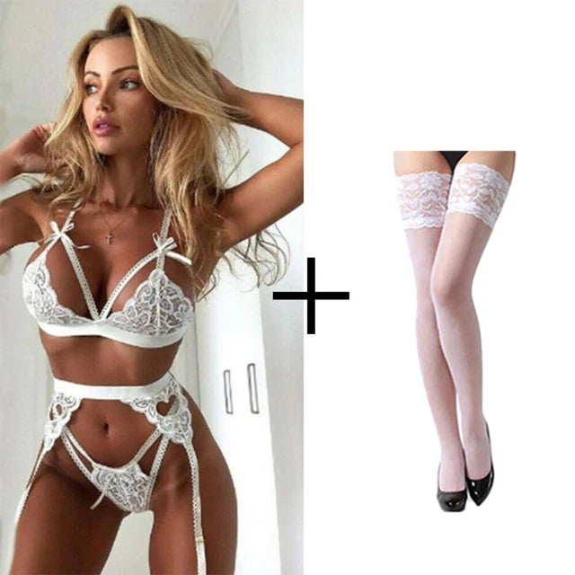 Fashion Hot Red Lingerie Babydoll Erotic Women Sexy Lace Underwear Vest Top G-string Bra Panty Set Breathable Porn Clothes