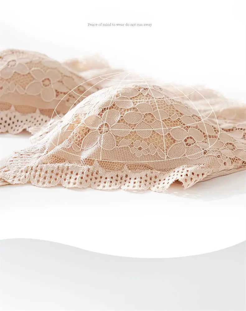 Wireless Embroidery Lace Bra Ice Silk Sling Women Underwear Sexy And Beautiful Back Tops Removable Chest Pad Brassiere