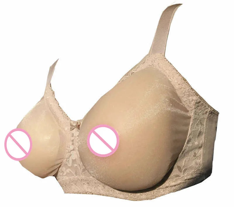 D-H Huge Cup See-Through Pocket Bra Shemale Drag Queen Crossdresser Mastectomy Bra for Silicone Breast Forms Fake Boobs