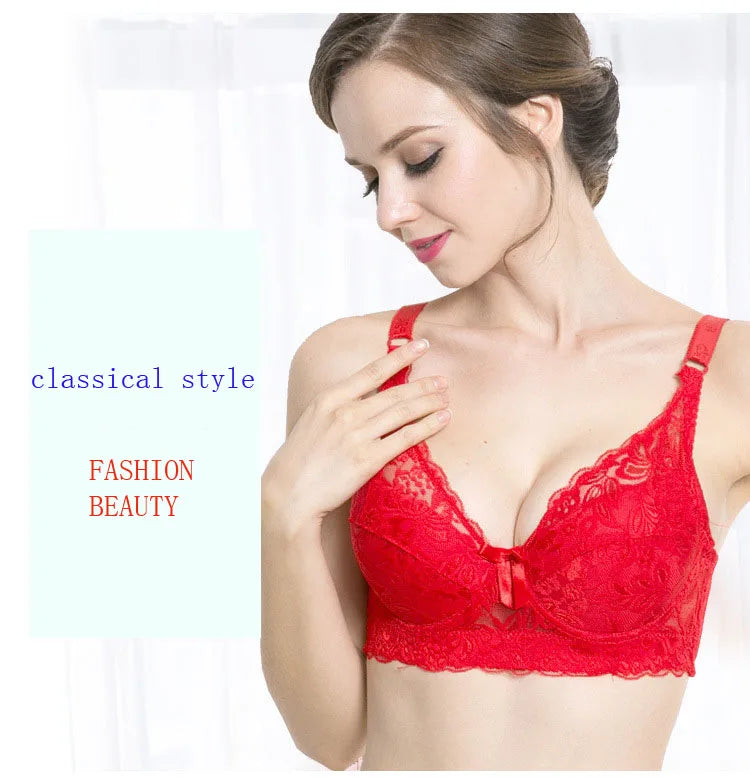 Plus Size Bras Full Lace Breathable Push Up Bra Fashion Sexy Women Underwear Brassiere Gather Lingerie Bralette