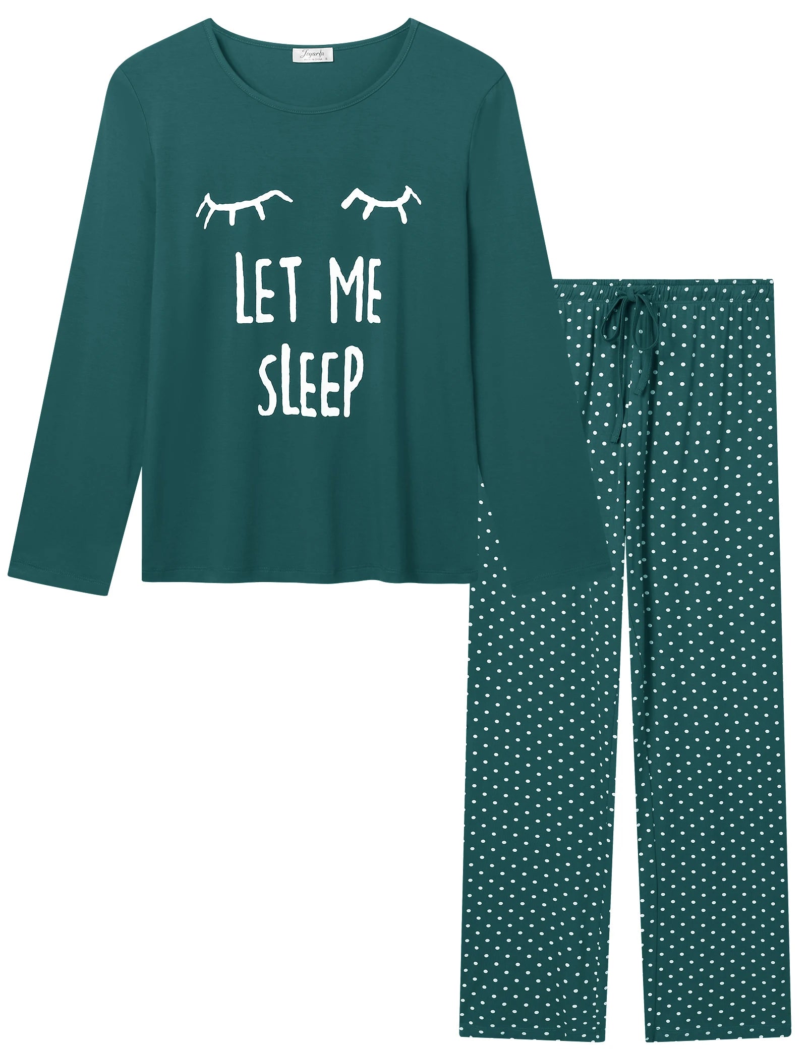 Joyaria Round Neck Pajama for Women Long Sleeve Top and Pants Pjs Set with Pockets