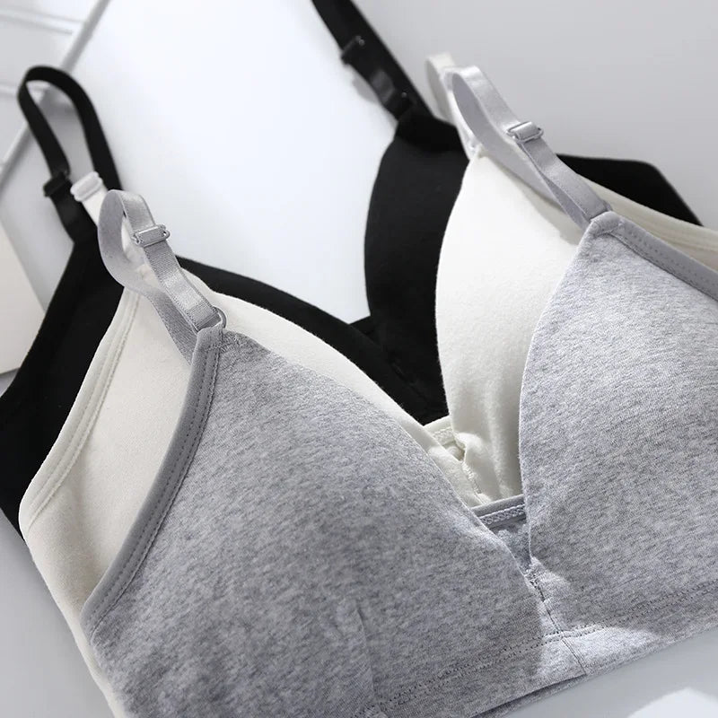 Cotton Bras For Women Push-Up Bra Non-Wire Brassiere Sexy Lingerie Comfort Braette Solid Color Breathable Underwear V-Neck Tops