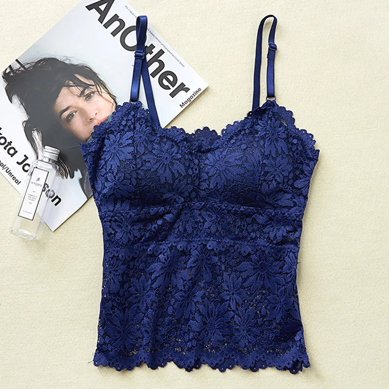 Lace Bra Top Women's Floral Lace Bralette Sexy Lingerie Non-wire Underwear Adjustable Straps Camisoles Bra Removable Pads