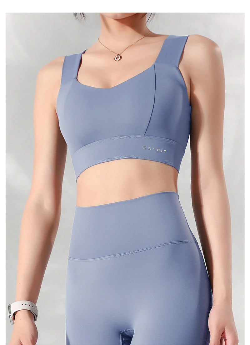 Sports Bra Yoga Gym Unwired Bras Women High Full Support Workout Top Fitness Running Push Up Wide Straps Cross Back Underwear