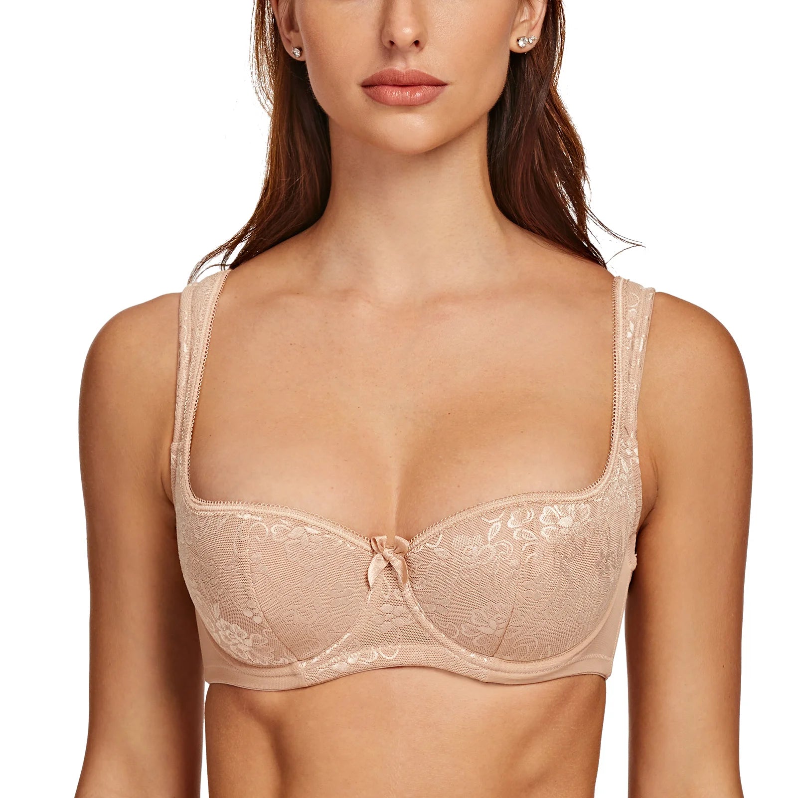 MELENECA Women's Balconette Bra with Padded Strap Half Cup Underwire Sexy Lace