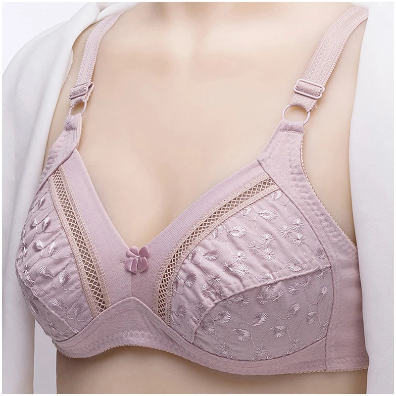 Cotton bra wirefree full coverage lace bralette top women underwear lingerie Breathable embroidery Hollow out Minimizer bras C23