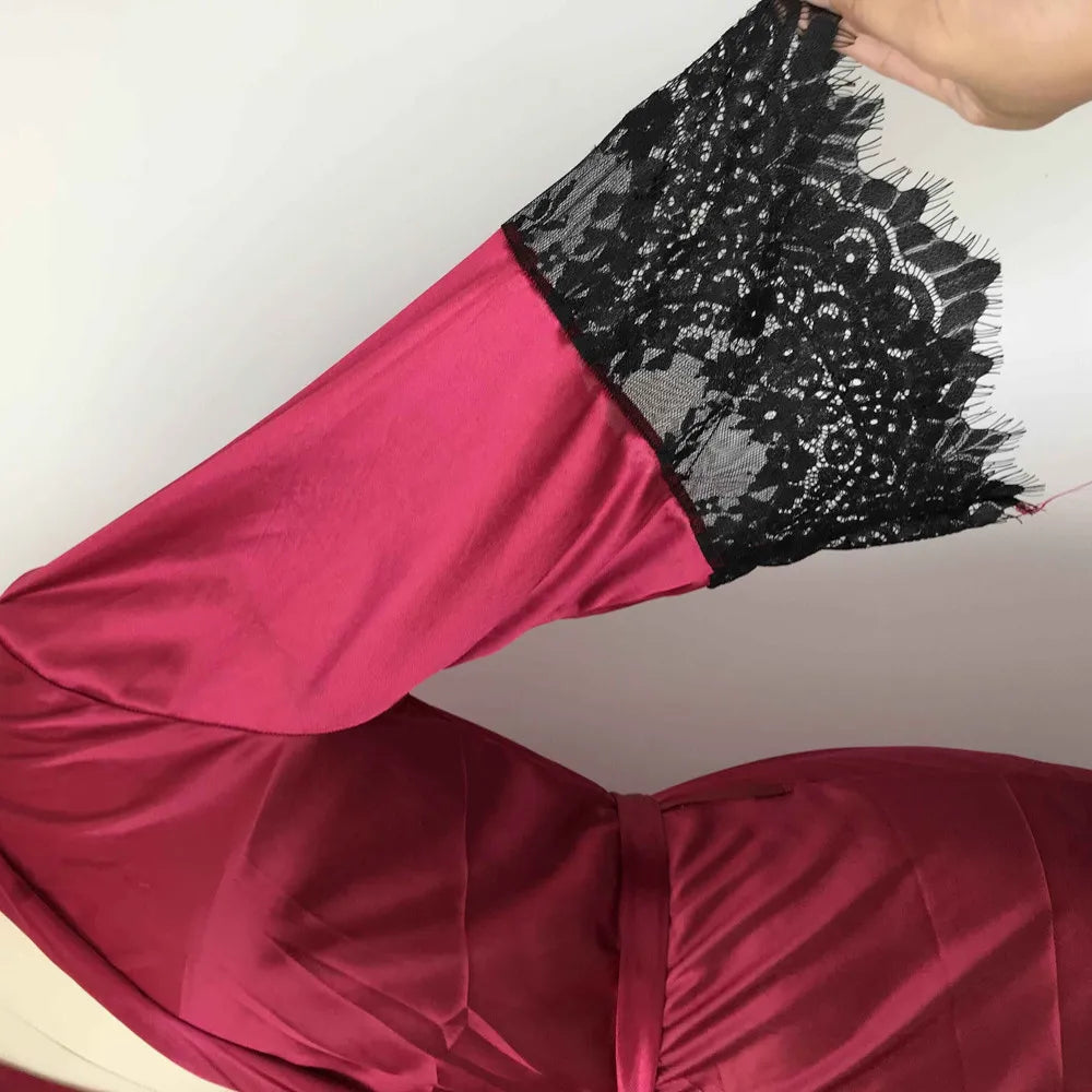 2019 New Sexy Lingerie Transparan Summer Sexy Women's Ladies Bride Robes Kimono Robe Satin Silk Lace Night Wear Gown Sleepwear