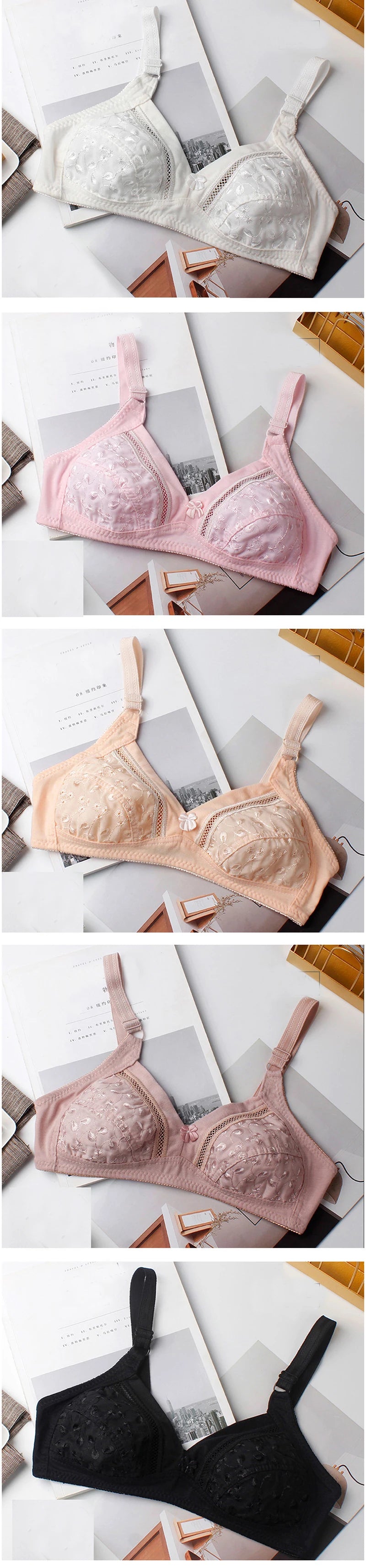Cotton bra wirefree full coverage lace bralette top women underwear lingerie Breathable embroidery Hollow out Minimizer bras C23
