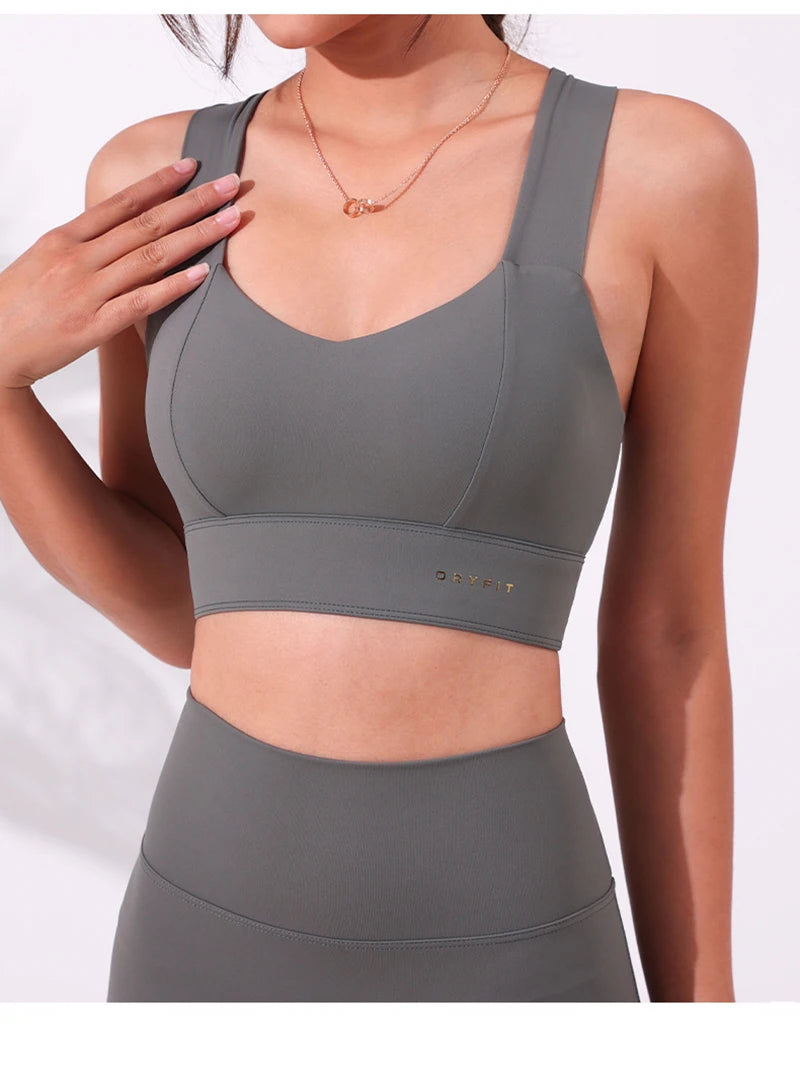Sports Bra Yoga Gym Unwired Bras Women High Full Support Workout Top Fitness Running Push Up Wide Straps Cross Back Underwear