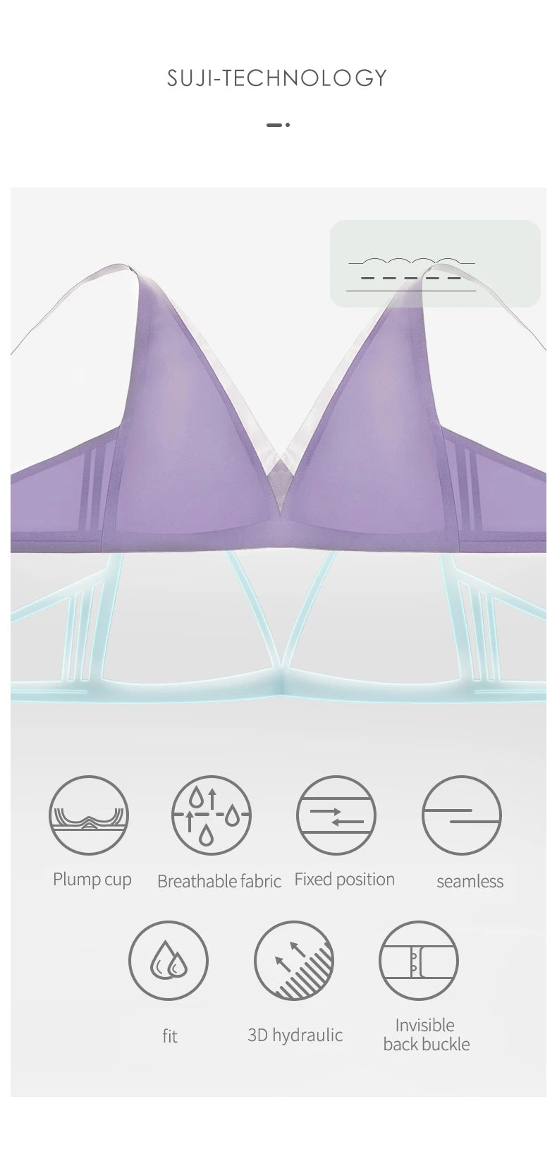 SUJIIN Plunge Push Up Bra for Small Chest Women Wireless Seamless Bralettes Comfortable Soft Padded Sexy Bra Women's Underwear