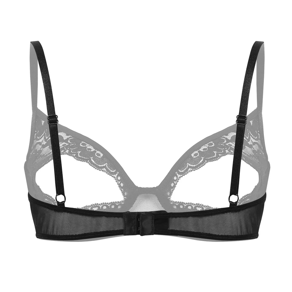 Women Sexy Hollow Out Bra Soft Sheer Lace Adjustable Straps Open Cut Exposed Nipples Brassiere Wire-free Lingerie Top Nightwear