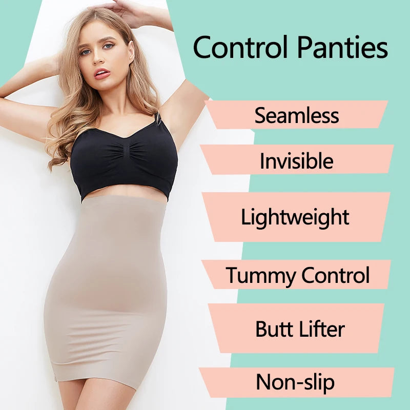 Women Half Slips for Under Dresses High Waist Underskirt Seamless Skirt Shapewear Tummy Control Body Shaper Slimming Underwear