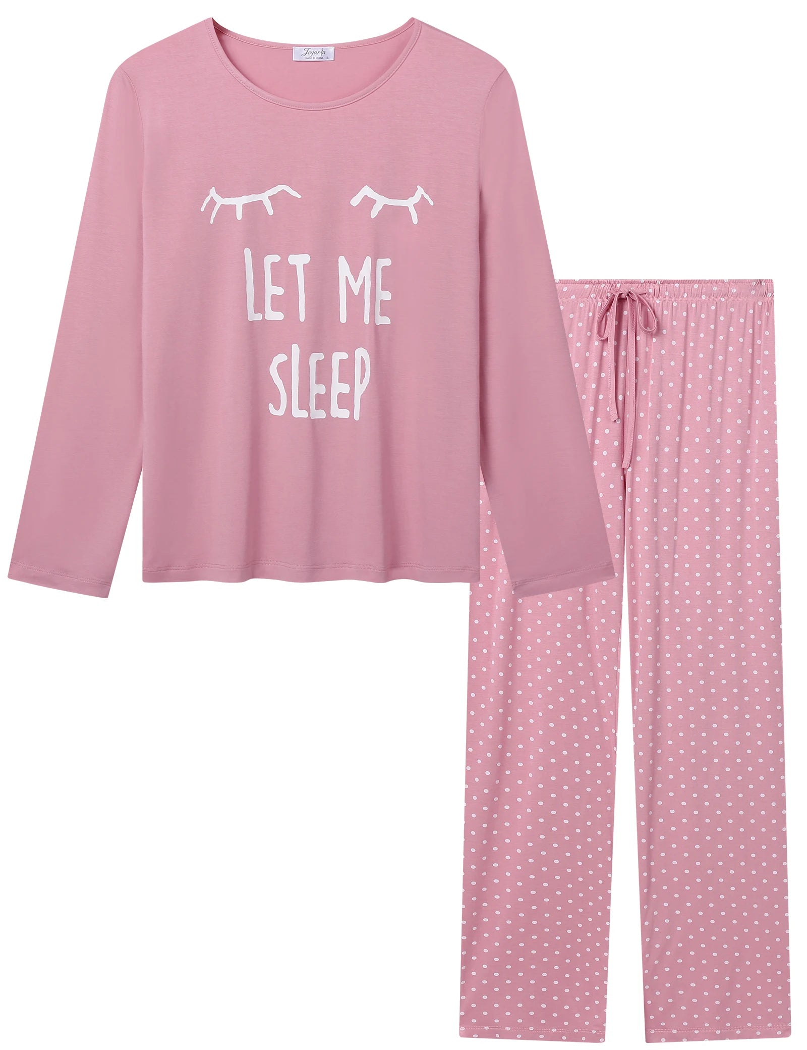Joyaria Round Neck Pajama for Women Long Sleeve Top and Pants Pjs Set with Pockets