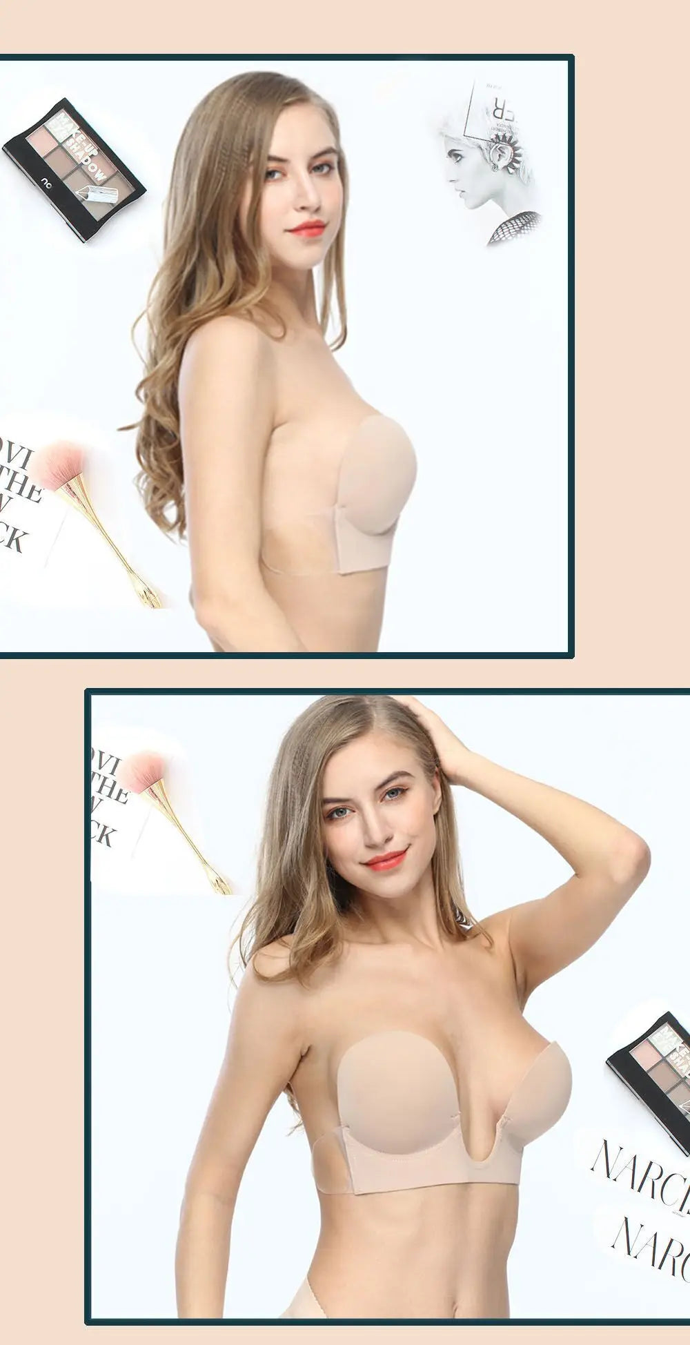Strapless Push Up Bras Deep Plunge U Shape Non Slip Seamless Bra Backless Adhesive Invisible Lift Underwear