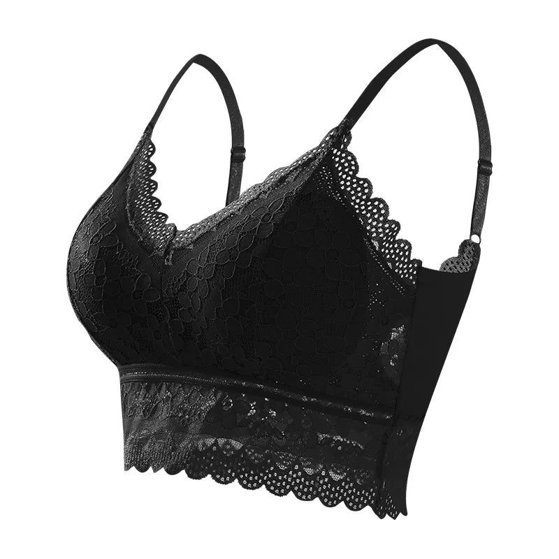 Wireless Embroidery Lace Bra Ice Silk Sling Women Underwear Sexy And Beautiful Back Tops Removable Chest Pad Brassiere