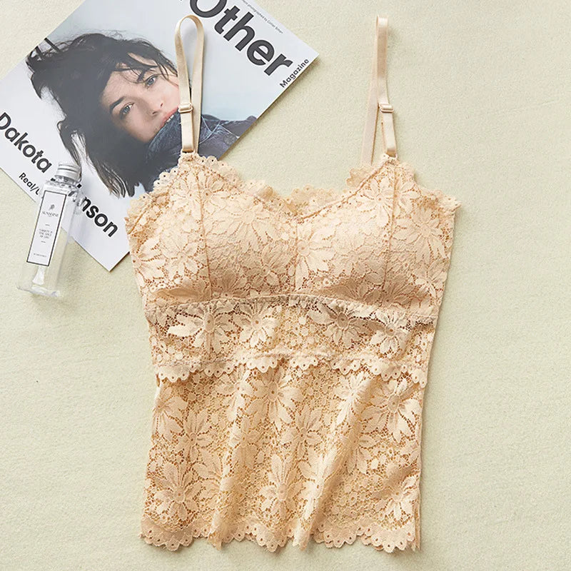 Lace Bra Top Women's Floral Lace Bralette Sexy Lingerie Non-wire Underwear Adjustable Straps Camisoles Bra Removable Pads