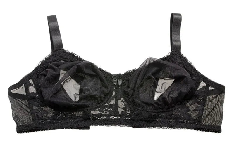 D-H Huge Cup See-Through Pocket Bra Shemale Drag Queen Crossdresser Mastectomy Bra for Silicone Breast Forms Fake Boobs