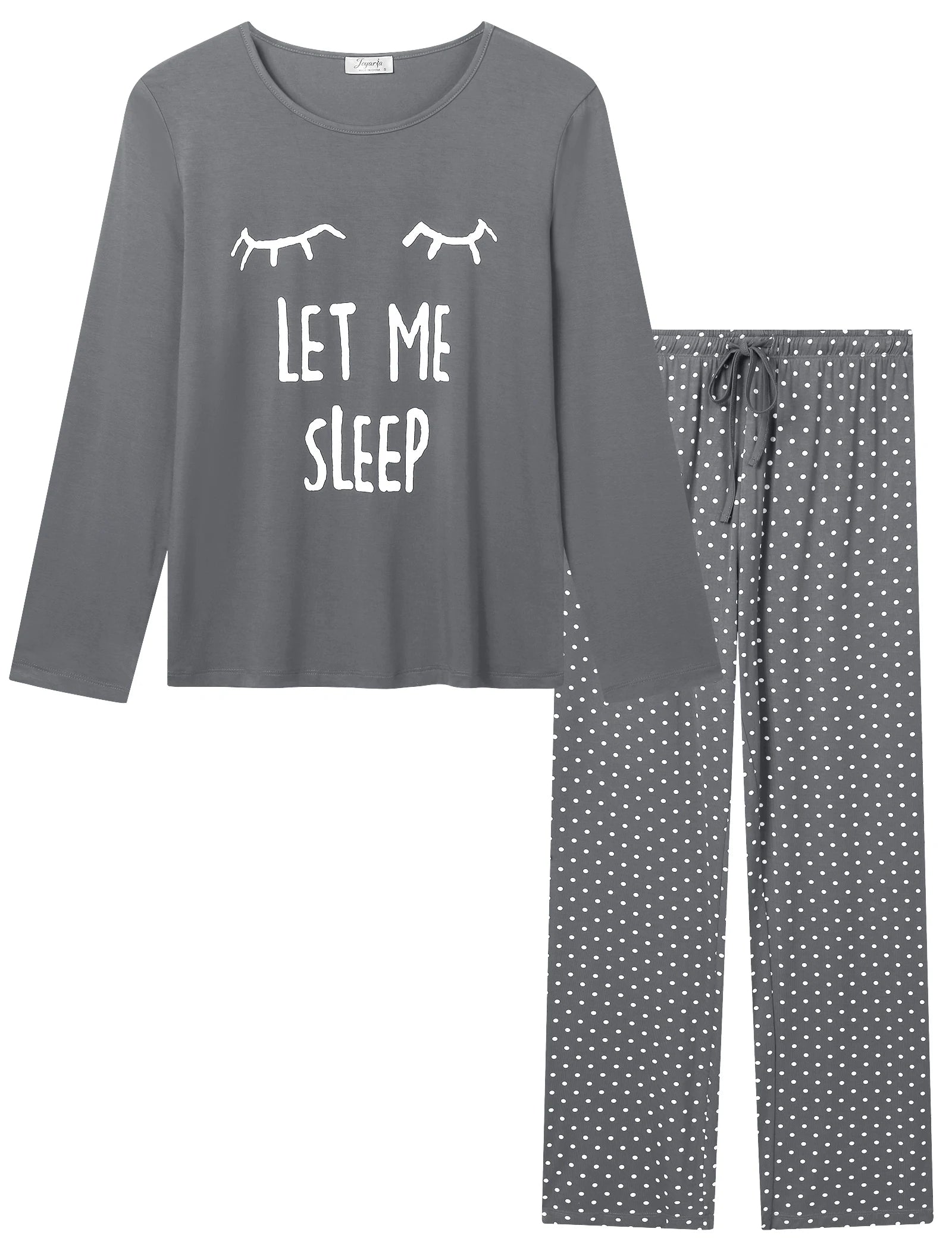 Joyaria Round Neck Pajama for Women Long Sleeve Top and Pants Pjs Set with Pockets