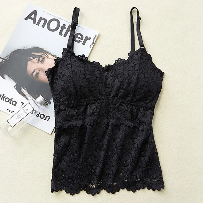 Lace Bra Top Women's Floral Lace Bralette Sexy Lingerie Non-wire Underwear Adjustable Straps Camisoles Bra Removable Pads