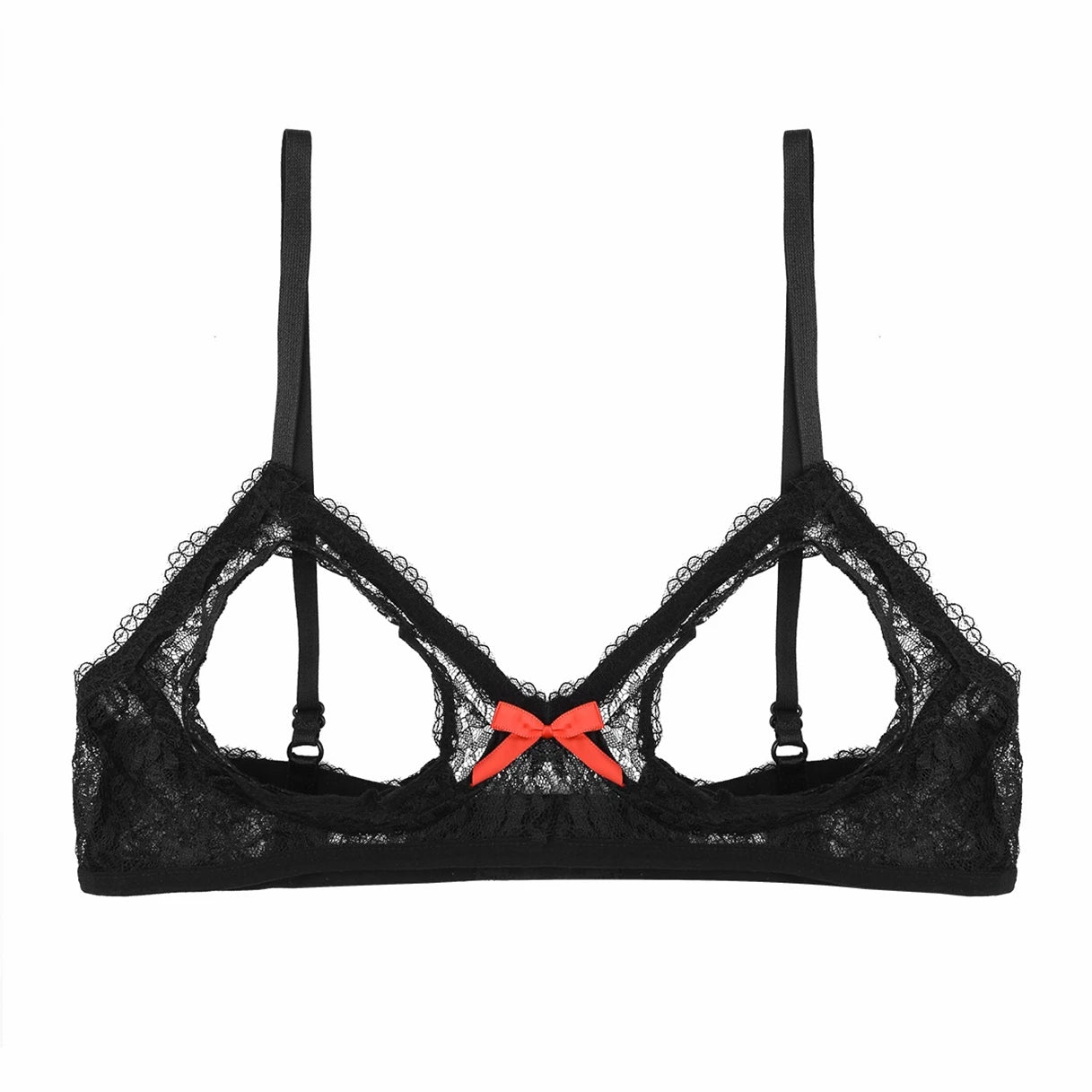 Womens Sheer Mesh Floral Lace Nipple Split Wire-Free Unlined Bikini Bra Triangle Bralette Exotic Open Cups Bras Plus Size