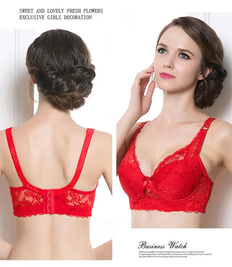 Plus Size Bras Full Lace Breathable Push Up Bra Fashion Sexy Women Underwear Brassiere Gather Lingerie Bralette