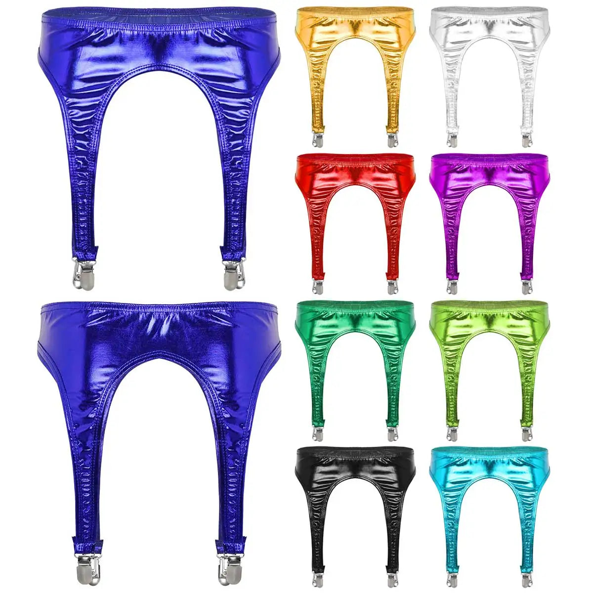 Women's Garters Gothic Lingerie Shiny Metallic High Waist Suspender for Thigh High Stockings Rave Festival Pole Dance Costume