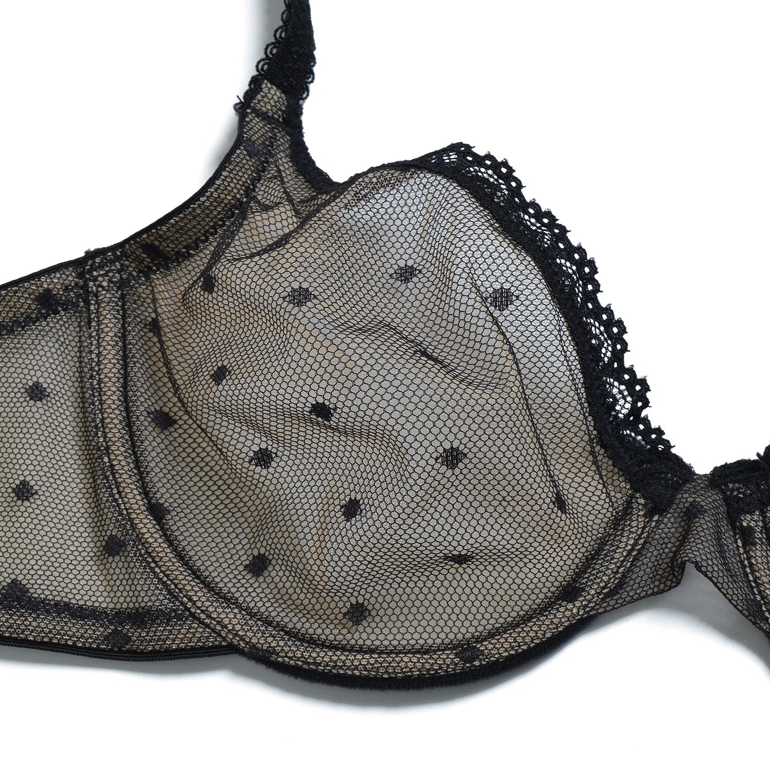 YBCG Black Women Bra Half Cup Lace Lingerie Unlined Underwire Bralette Hollow Mesh Transparent Bra for Women Plus Size Underwear