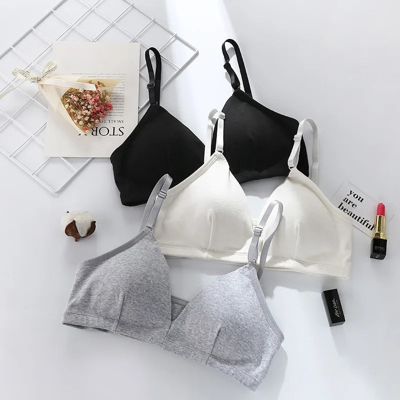 Cotton Bras For Women Push-Up Bra Non-Wire Brassiere Sexy Lingerie Comfort Braette Solid Color Breathable Underwear V-Neck Tops