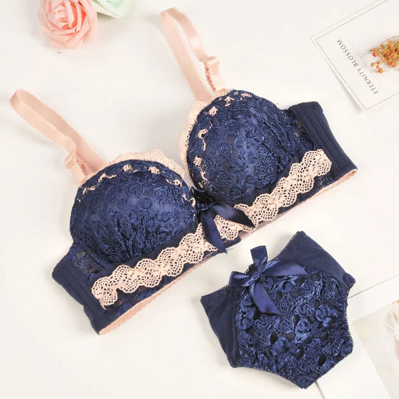 Push-up Bra and Panty Sets  Beauty Back Sexy Women's Underwear Set Lace Female Brassiere Embroidery Lingerie Set