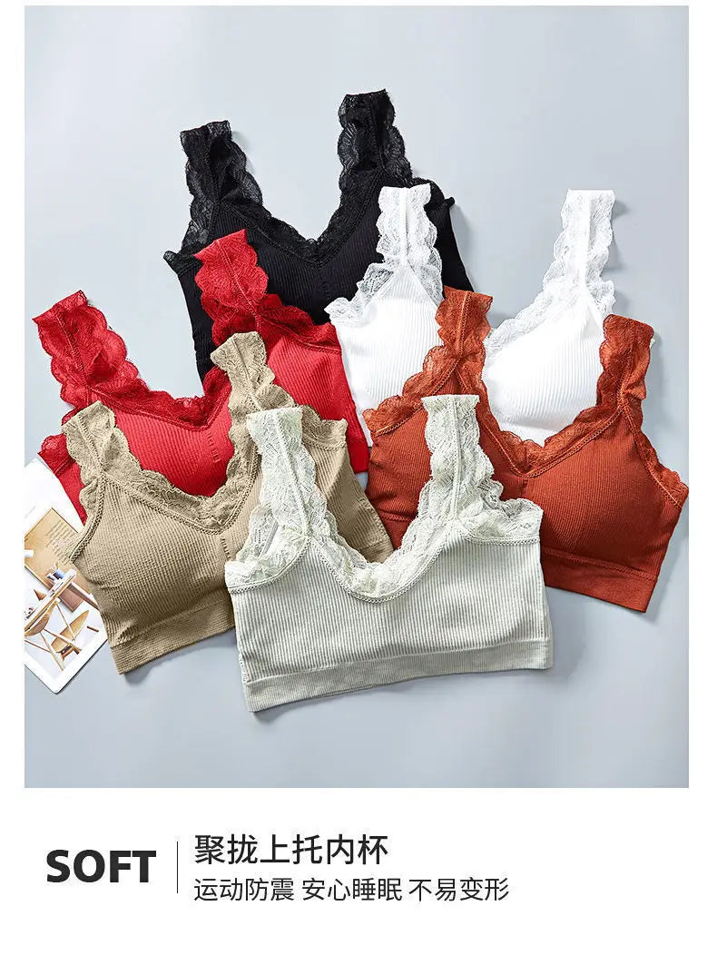 Sexy Lace Bras For Women Without Bones Underwire Push Up Sports Vest Tank Top Pads Invisible Back Bra Without Cups