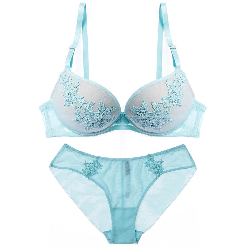 Luxury Women Bra Briefs Set Sexy Floral Embroidery Push Up Bra Panty Underwear Sets Female Lingerie Brassiere Seamless Panties