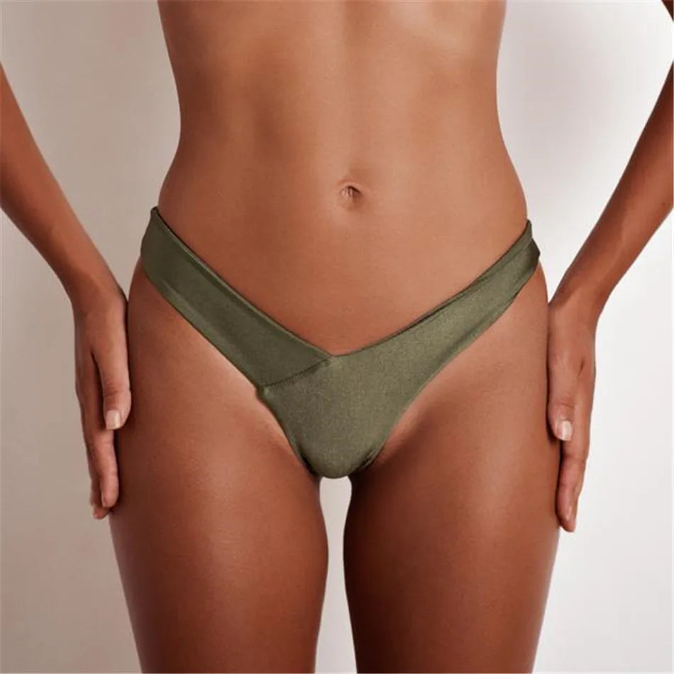 2025 Sexy Bikini Bottoms Brazilian Swimwear Women Briefs Thong Low Waist Swimsuit Bottom Solid Cheeky Bikini Bottom Swim Trunks