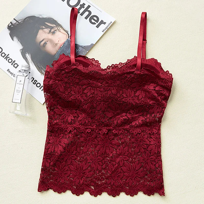 Lace Bra Top Women's Floral Lace Bralette Sexy Lingerie Non-wire Underwear Adjustable Straps Camisoles Bra Removable Pads