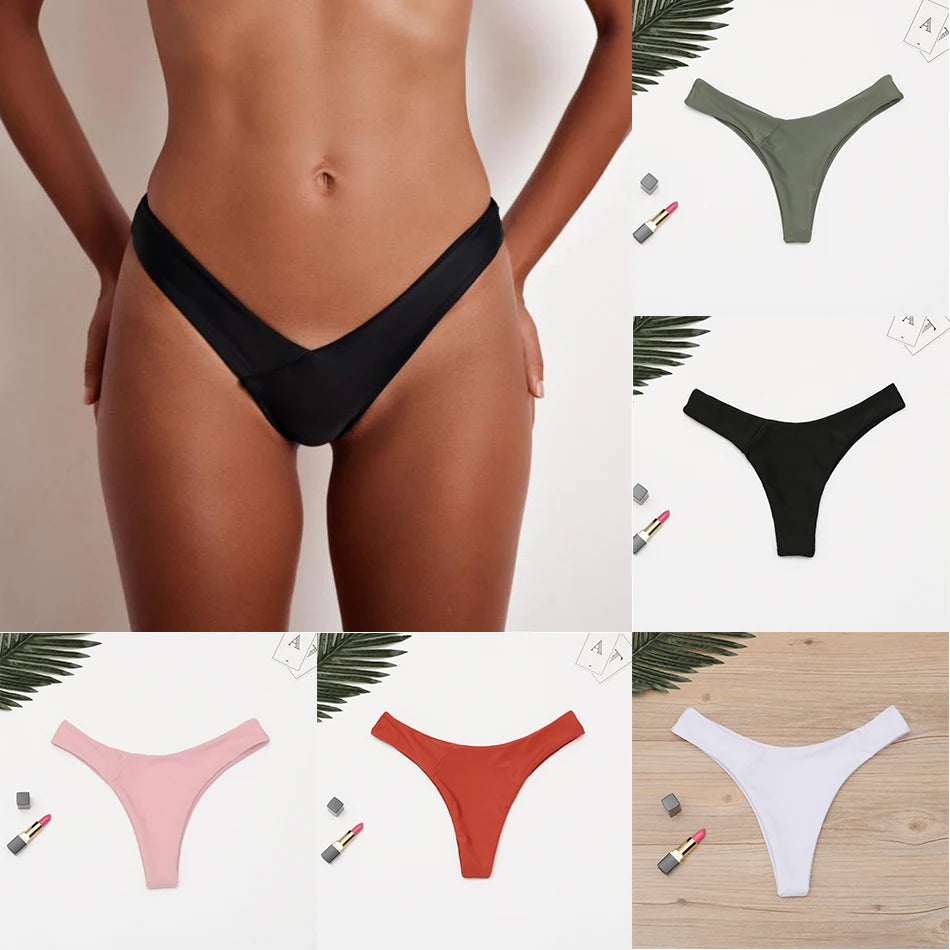 2025 Sexy Bikini Bottoms Brazilian Swimwear Women Briefs Thong Low Waist Swimsuit Bottom Solid Cheeky Bikini Bottom Swim Trunks