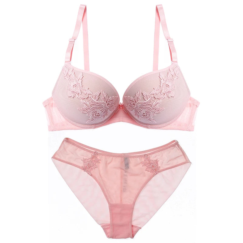 Luxury Women Bra Briefs Set Sexy Floral Embroidery Push Up Bra Panty Underwear Sets Female Lingerie Brassiere Seamless Panties