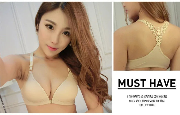 Push Up Women Plunge Bra Women Plus Size Backless Bras for Ladies Front Closure Underwire Bra  Sexy 3/4 Cup Padded Bralette
