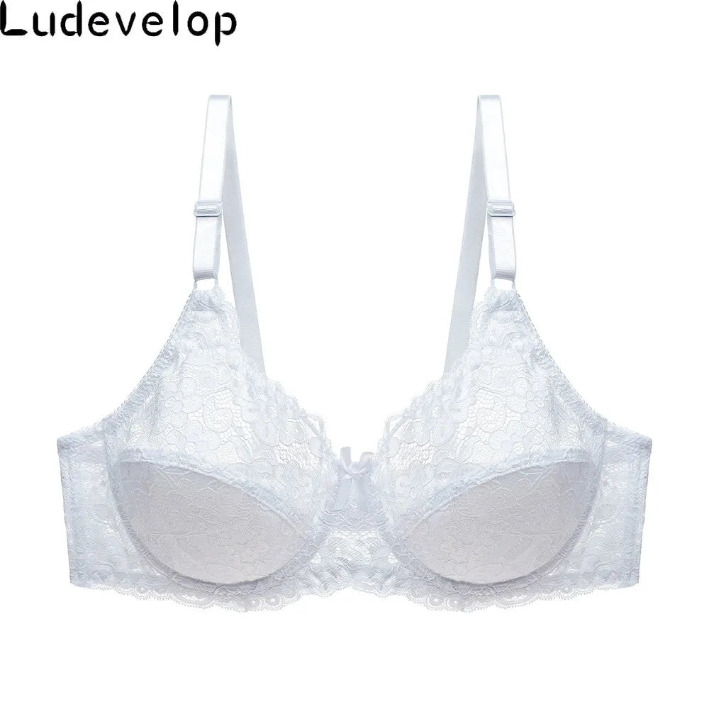 Women's Ultra Thin Bra Full Coverage Sexy Soft Underwire Lace Padded Brassiere Minimizer Bh Plus Size C DD E DDD Cup