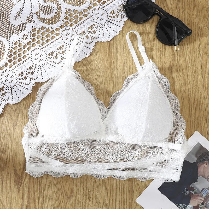 Convertible Lace Bralette Low Back Wireless Bras for Women Sexy Lingerie Thin Spaghetti Straps Brassiere 3-Way to Wear Underwear