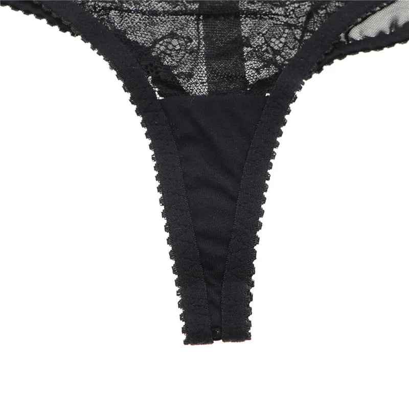 Varsbaby Women's Sexy Lace Transparent 1/2 Cup Lingerie Set Unlined Bras+Thongs Bra Set ABCD Cup