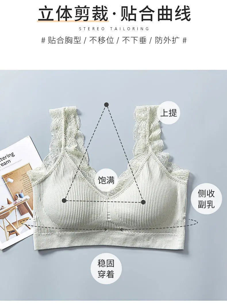 Sexy Lace Bras For Women Without Bones Underwire Push Up Sports Vest Tank Top Pads Invisible Back Bra Without Cups