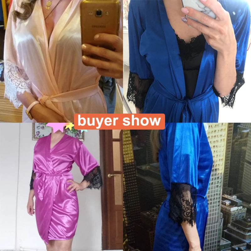 2019 New Sexy Lingerie Transparan Summer Sexy Women's Ladies Bride Robes Kimono Robe Satin Silk Lace Night Wear Gown Sleepwear
